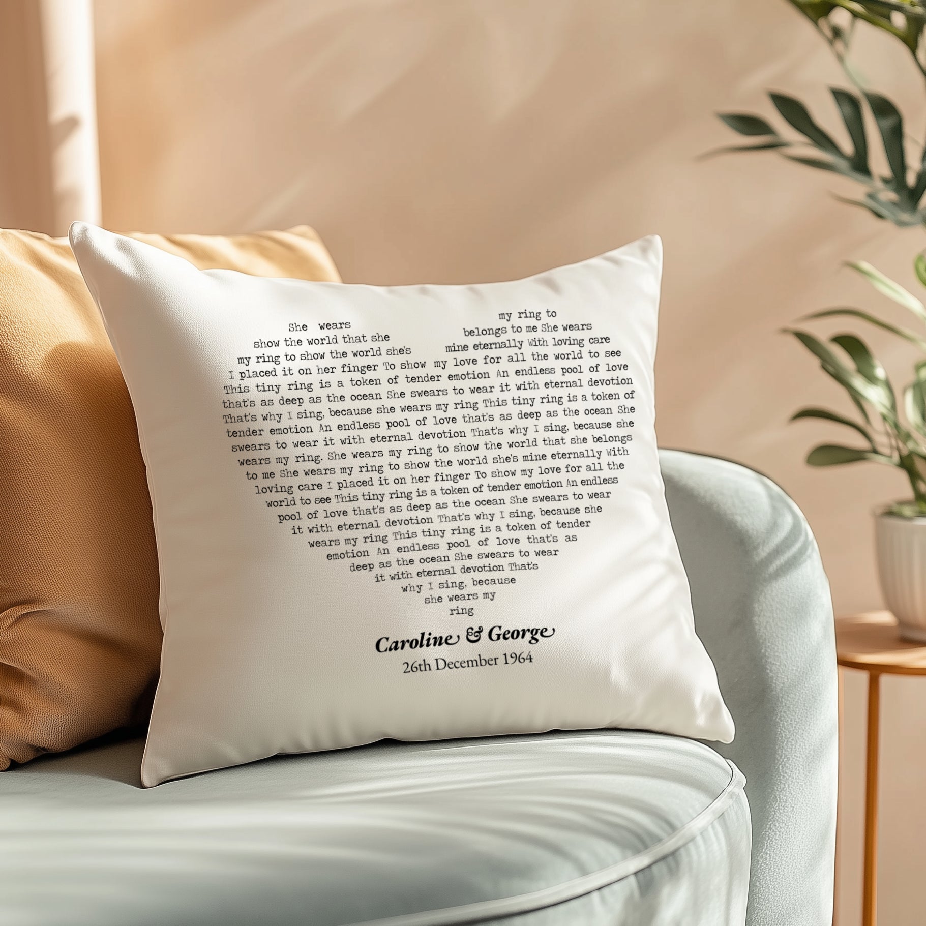 Featured product image showing a custom personalised cushion with song lyrics, representing the shop’s best selling gift collection.