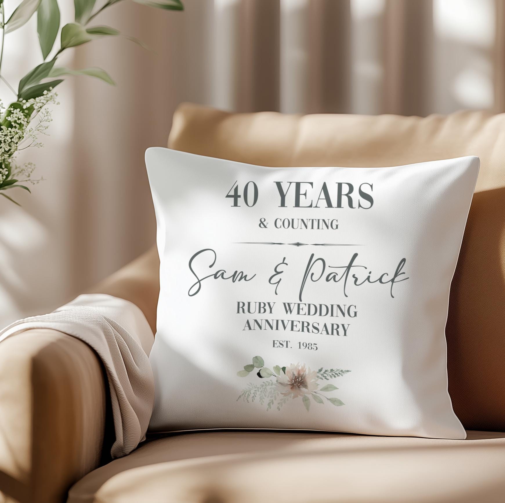Personalised anniversary cushion, custom-made with wedding dates or song lyrics for a treasured keepsake gift.