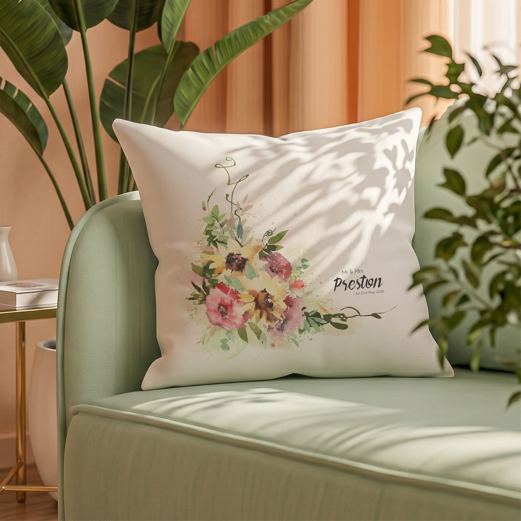 Watercolour Elegant Wedding Anniversary Cushion | Gift for Couples