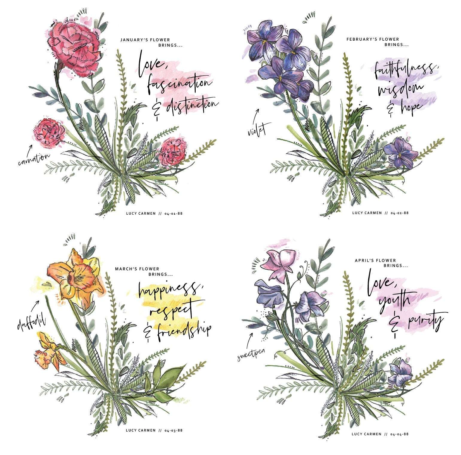 Example of birth month flowers for personalised cushion design