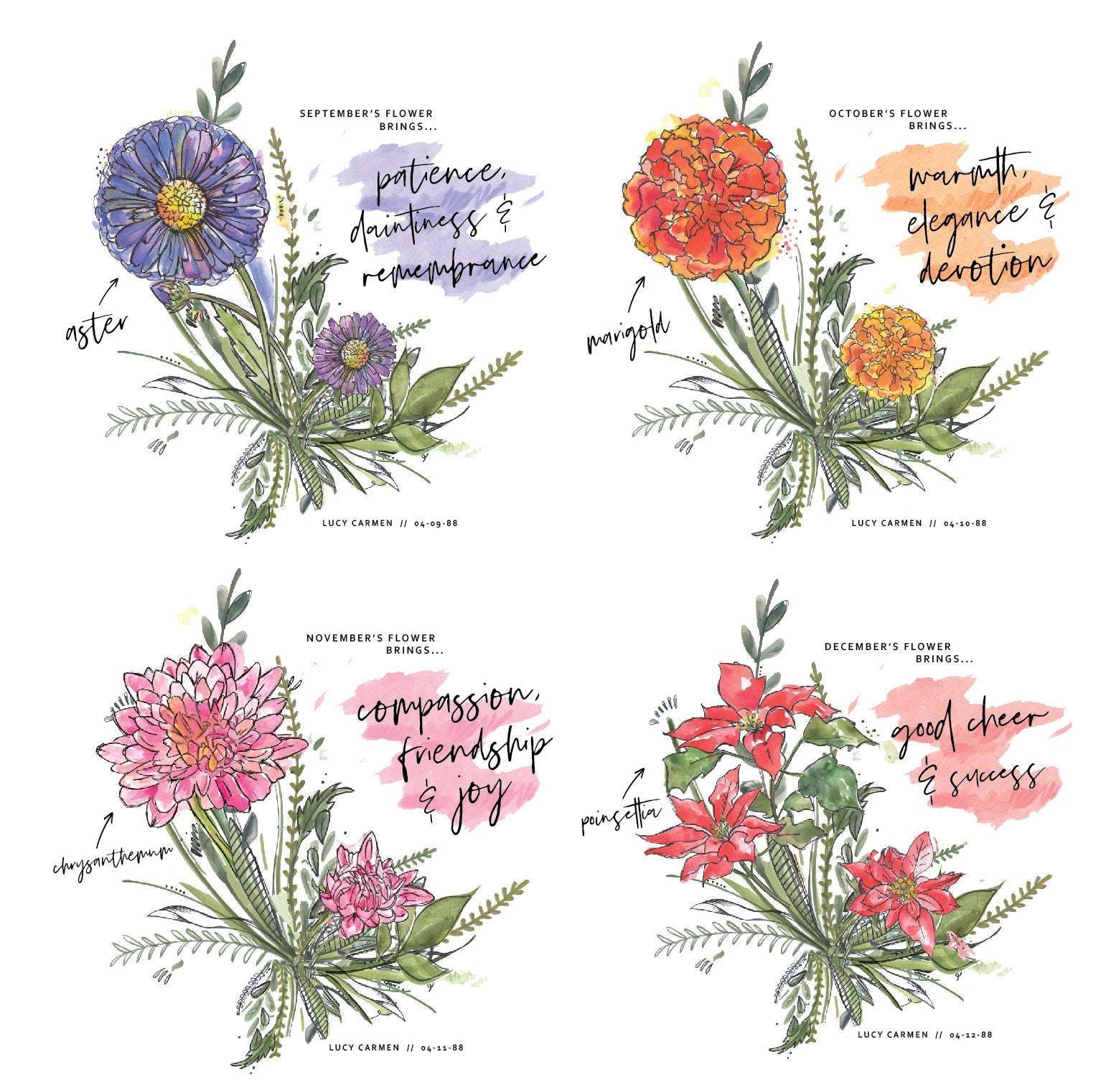 Example of birth month flowers for personalised cushion design