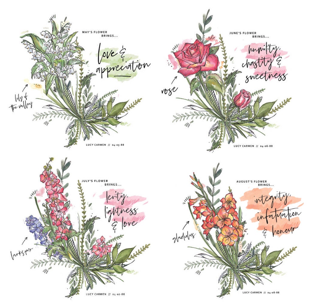 Example of birth month flowers for personalised cushion design