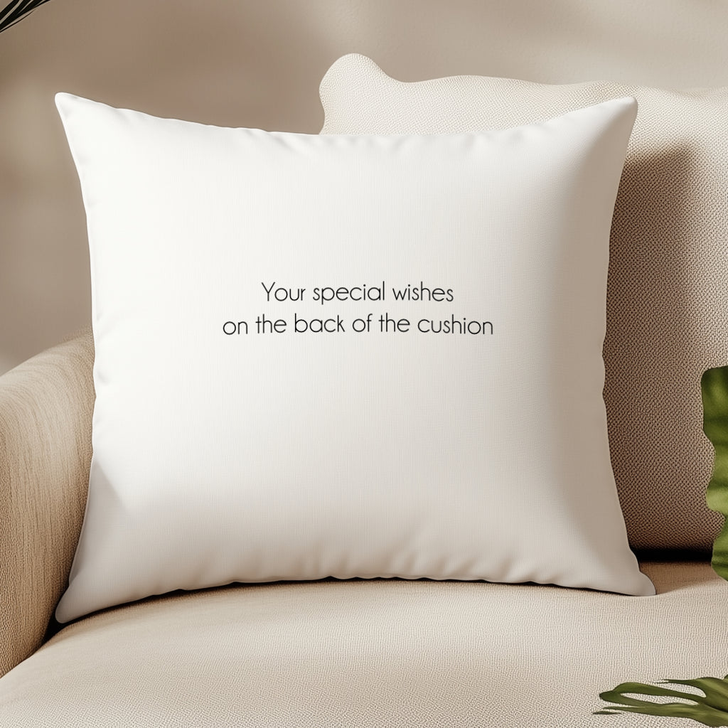 Back of personalised cushion showing optional extra custom message or short text