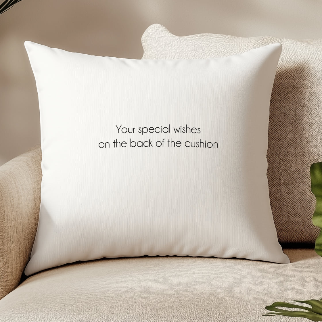 Back of personalised cushion showing optional extra custom message or short text